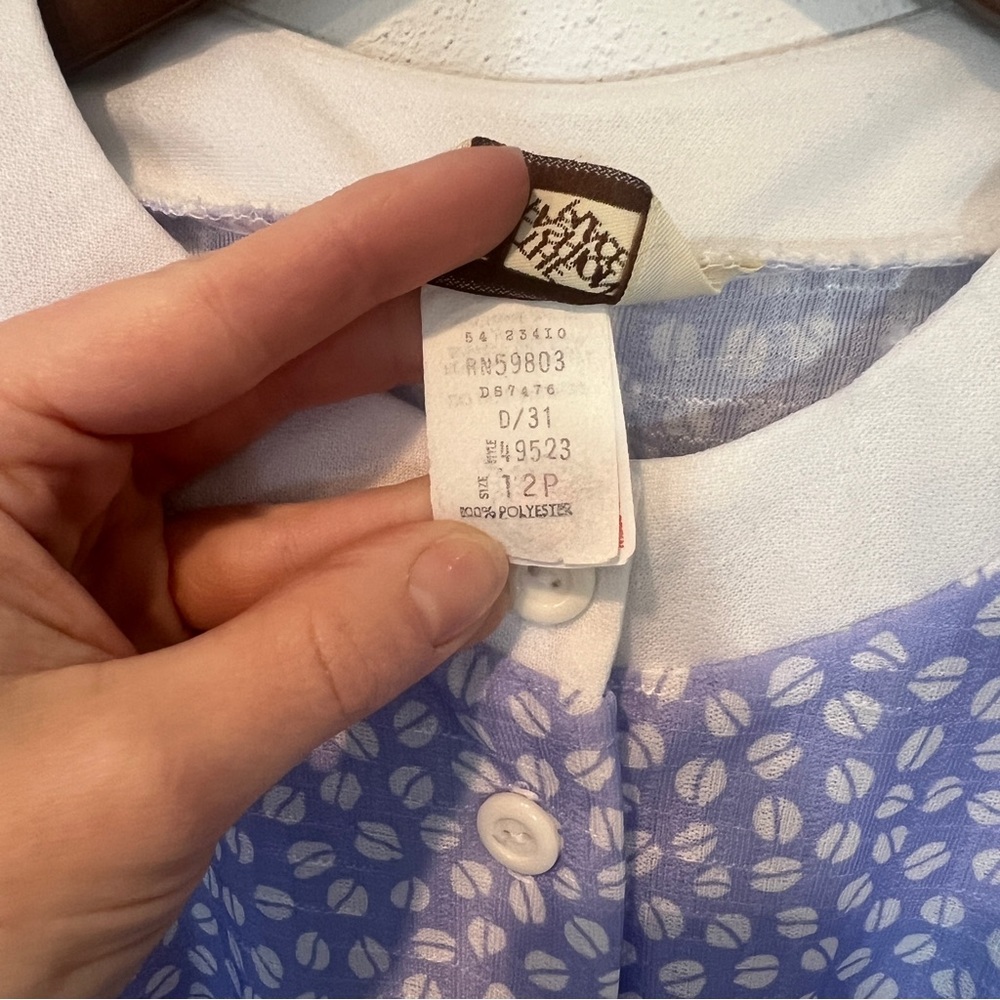 Vintage The Fashion Place Blue and White Coffee Bean Half Button Up Midi Dress - Picture 8 of 12